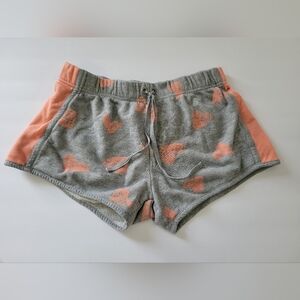 Seventeen Gray and Orange Heart Stamp Patterned Terry Cloth Sleep Shorts